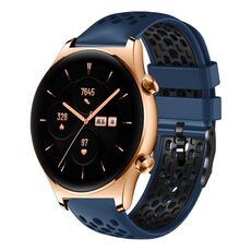 For Honor Watch GS 3 22mm Cinturino in silicone traspirante bicolore (blu notte + nero)