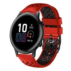 For Honor Magic Watch 2 46mm 22mm Cinturino in silicone traspirante bicolore (rosso + nero)