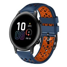 For Honor Magic Watch 2 46mm 22mm Cinturino in silicone traspirante bicolore (blu notte + arancione)