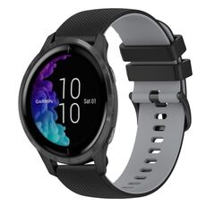 Per cinturino in silicone bicolore a scacchi da 20 mm Garmin Venu (nero + grigio)