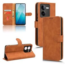 Custodia per telefono in pelle con vibrazione magnetica Skin Feel per vivo iQOO Z8 (marrone)