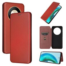 Custodia per cellulare in pelle flip con texture in fibra di carbonio per Honor Magic6 Lite (marrone)