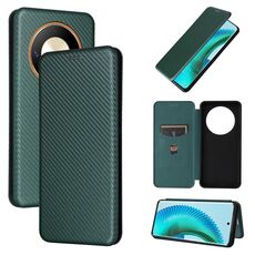 Custodia per cellulare in pelle flip con texture in fibra di carbonio per Honor Magic6 Lite (verde)