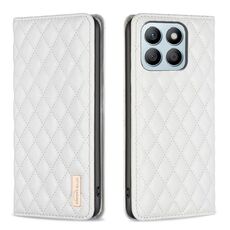 Custodia per telefono con vibrazione magnetica in pelle con reticolo di diamanti per Honor X8b (bianca)
