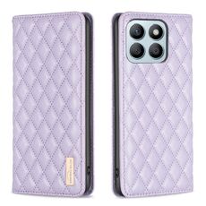 Custodia per telefono con vibrazione magnetica in pelle con reticolo di diamanti per Honor X8b (viola)