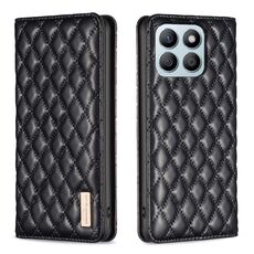 Custodia per cellulare in pelle magnetica con reticolo di diamanti per Honor X8b (nera)
