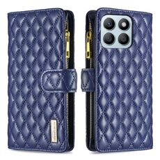 Custodia per cellulare in pelle con portafoglio con cerniera a reticolo di diamanti per Honor X8b (blu)