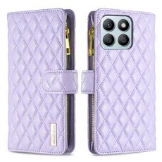 Custodia per cellulare in pelle con portafoglio con cerniera a reticolo di diamanti per Honor X8b (viola)