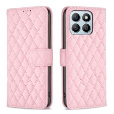 Custodia per cellulare in pelle flip con portafoglio a reticolo di diamanti per Honor X8b (rosa)