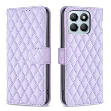 Custodia per cellulare in pelle flip con portafoglio a reticolo di diamanti per Honor X8b (viola)