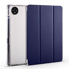 Per Huawei MatePad Pro 11 2024 Custodia tablet in pelle TPU trasparente a 3 pieghe con slot per penna (blu scuro)