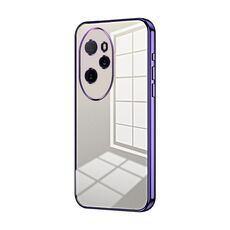 Custodia per telefono con foro fine con placcatura trasparente per Honor 100 Pro (viola)