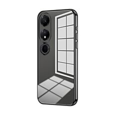 Custodia per telefono con foro fine con placcatura trasparente per Honor Play 40 (nera)