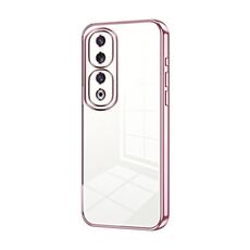 Custodia per telefono con foro fine con placcatura trasparente per Honor 90 Pro (rosa)