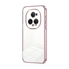 Custodia per telefono con foro sottile con placcatura trasparente per Honor Magic5 (rosa)