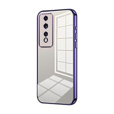 Custodia per telefono con foro fine con placcatura trasparente per Honor 80 GT (viola)