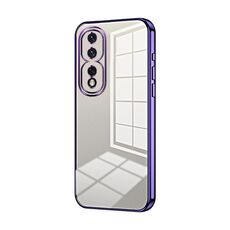Custodia per telefono con foro fine con placcatura trasparente per Honor 80 Pro (viola)