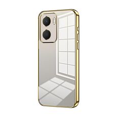 Custodia per telefono con foro fine con placcatura trasparente per Honor Play 40 Plus (oro)