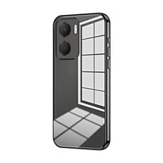 Custodia per telefono con foro fine con placcatura trasparente per Honor Play 40 Plus (nera)