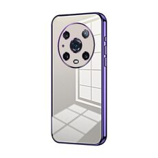 Custodia per telefono con foro fine con placcatura trasparente per Honor Magic4 Pro (viola)