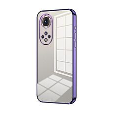 Custodia per telefono con foro fine con placcatura trasparente per Honor 50 Pro / Huawei nova 9 Pro (viola)