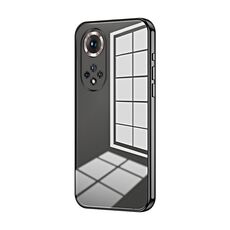 Custodia per telefono con foro fine con placcatura trasparente per Honor 50 Pro / Huawei nova 9 Pro (nera)