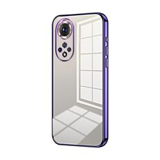 Custodia per telefono con foro fine con placcatura trasparente per Honor 50 / Huawei nova 9 (viola)