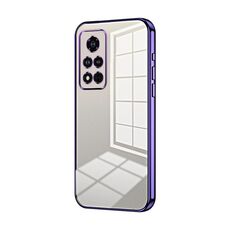 Custodia per telefono con foro fine con placcatura trasparente per Honor V40 (viola)
