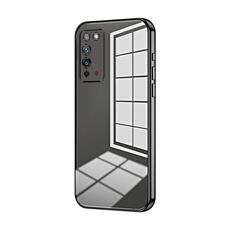 Per Honor X10 Custodia per telefono con foro sottile con placcatura trasparente (nera)