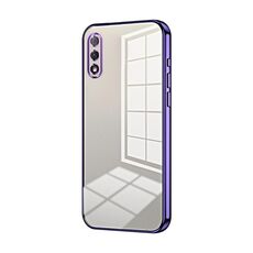 Custodia per telefono con foro fine con placcatura trasparente per Honor 9X (viola)