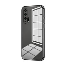 Per Honor 20 Pro Custodia per telefono con foro fine con placcatura trasparente (nera)