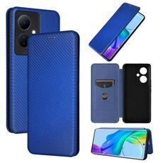 Per vivo V29 Lite Custodia per cellulare in pelle con texture in fibra di carbonio (blu)