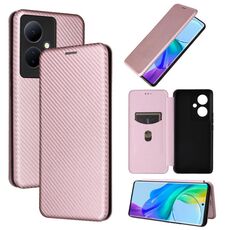 Custodia per cellulare in pelle con texture in fibra di carbonio per vivo V29 Lite (rosa)