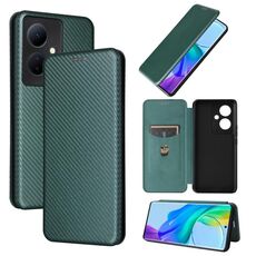 Custodia per cellulare in pelle flip con texture in fibra di carbonio per vivo V29 Lite (verde)