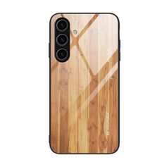 Custodia per telefono in vetro con venature del legno per Samsung Galaxy S24 5G (gialla)