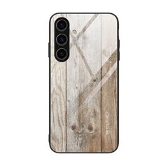 Per Samsung Galaxy S24 5G Custodia per cellulare in vetro con venature del legno (grigio)