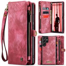 Custodia per telefono in pelle multifunzionale staccabile CaseMe 008 per Samsung Galaxy S24 Ultra 5G (rossa)