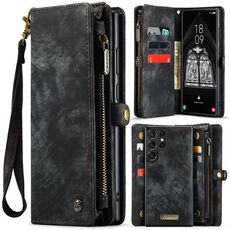 Custodia per telefono in pelle multifunzionale staccabile CaseMe 008 per Samsung Galaxy S24 Ultra 5G (nera)