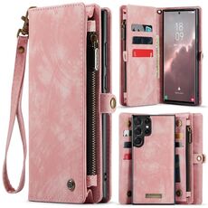 Custodia per telefono in pelle multifunzionale staccabile CaseMe 008 per Samsung Galaxy S24 Ultra 5G (rosa)