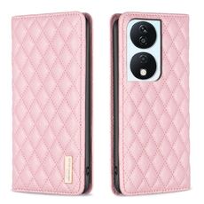 Custodia per telefono con flip in pelle magnetica per Honor X7b Diamond Lattice (rosa)