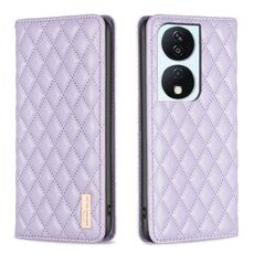 Custodia per telefono con vibrazione magnetica in pelle con reticolo di diamanti per Honor X7b (viola)