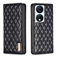 Custodia per cellulare in pelle magnetica con reticolo di diamanti per Honor X7b (nera)