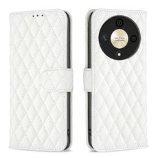 Custodia per telefono in pelle flip con reticolo di diamanti per Honor X9b/Magic6 Lite 5G (bianca)