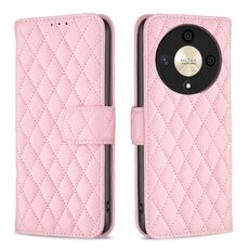 Custodia per telefono in pelle flip con reticolo di diamanti per Honor X9b/Magic6 Lite 5G (rosa)