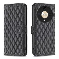 Per Honor X9b/Magic6 Lite 5G Diamond Lattice Portafoglio Custodia in pelle Flip (Nero)
