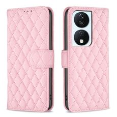 Custodia per telefono in pelle flip con reticolo a diamante per Honor X7b (rosa)