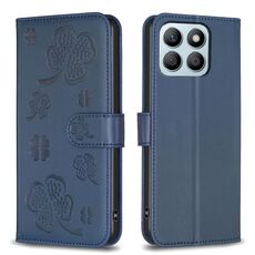 Custodia per telefono in pelle goffrata a quattro foglie per Honor X8b (blu)