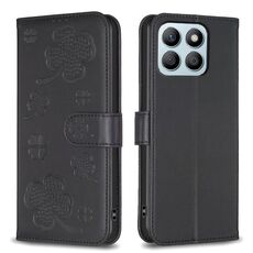 Custodia per telefono in pelle goffrata a quattro foglie per Honor X8b (nera)