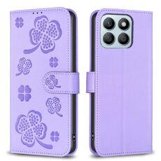 Custodia per telefono in pelle goffrata a quattro foglie per Honor X8b (viola)