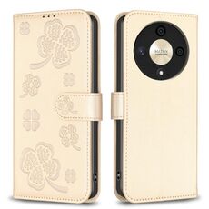 Custodia per telefono in pelle goffrata a quattro foglie per Honor X9b/Magic6 Lite 5G (oro)